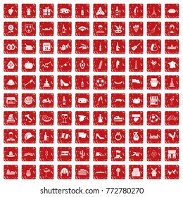 100 wine icons set in grunge style red color isolated on white background vector illustration