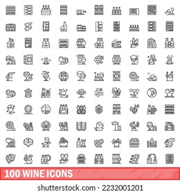 100 wine icons set. Outline illustration of 100 wine icons vector set isolated on white background