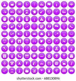 100 wine icons set in purple circle isolated on white vector illustration