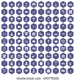 100 wine icons set in purple hexagon isolated vector illustration