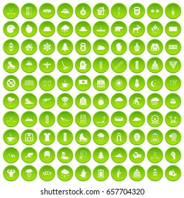 100 winter holidays icons set green circle isolated on white background vector illustration