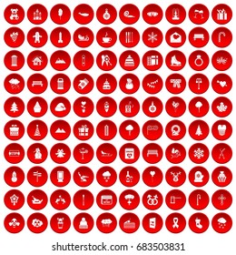 100 winter holidays icons set red