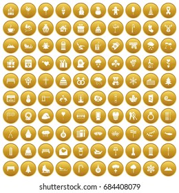 100 winter holidays icons set gold