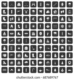 100 winter icons set in black color isolated vector illustration
