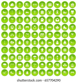 100 winter icons set green circle isolated on white background vector illustration