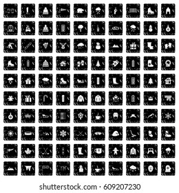 100 winter icons set in grunge style isolated vector illustration