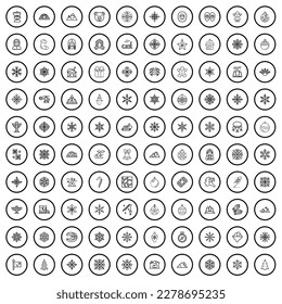 100 winter icons set. Outline illustration of 100 winter icons vector set isolated on white background