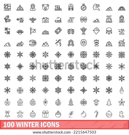 100 winter icons set. Outline illustration of 100 winter icons vector set isolated on white background