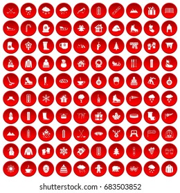 100 winter icons set red