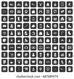 100 winter shopping icons set in black color isolated vector illustration
