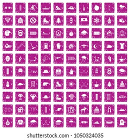 100 winter sport icons set in grunge style pink color isolated on white background vector illustration