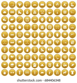 100 winter sport icons set gold