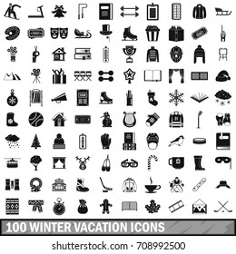 100 winter vacation icons set in simple style for any design vector illustration