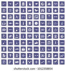 100 wireless technology icons set in grunge style sapphire color isolated on white background vector illustration