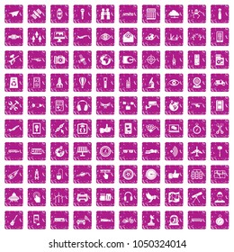 100 wireless technology icons set in grunge style pink color isolated on white background vector illustration