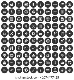 100 wireless technology icons set in simple style white on black circle color isolated on white background vector illustration