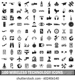 100 wireless technology icons set in simple style for any design vector illustration