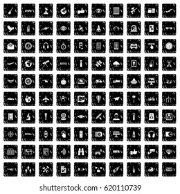 100 wireless technology icons set in grunge style isolated vector illustration