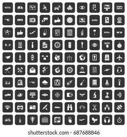 100 wireless technology icons set in black color isolated vector illustration