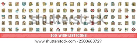 100 wish list icons set. Color line set of wish list vector icons thin line color flat on white