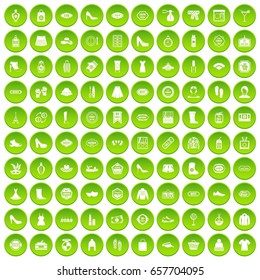 100 woman icons set green circle isolated on white background vector illustration