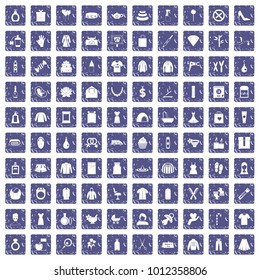 100 woman icons set in grunge style sapphire color isolated on white background vector illustration