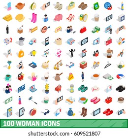 100 woman icons set in isometric 3d style for any design vector illustration