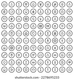 100 woman icons set. Outline illustration of 100 woman icons vector set isolated on white background