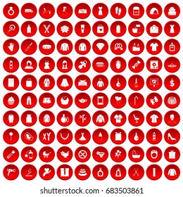 100 woman icons set red