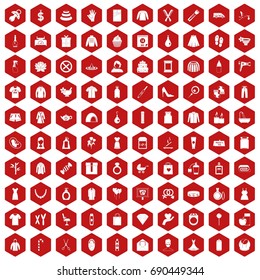 100 woman icons set in red hexagon isolated vector illustration