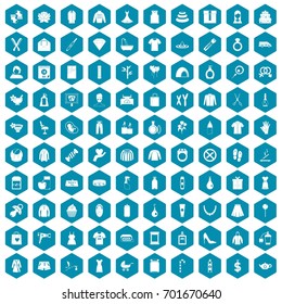 100 woman icons set in sapphirine hexagon isolated vector illustration