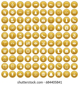 100 woman shopping icons set gold