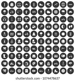 100 woman sport icons set in simple style white on black circle color isolated on white background vector illustration