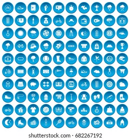 100 woman sport icons set in blue circle isolated on white vector illustration