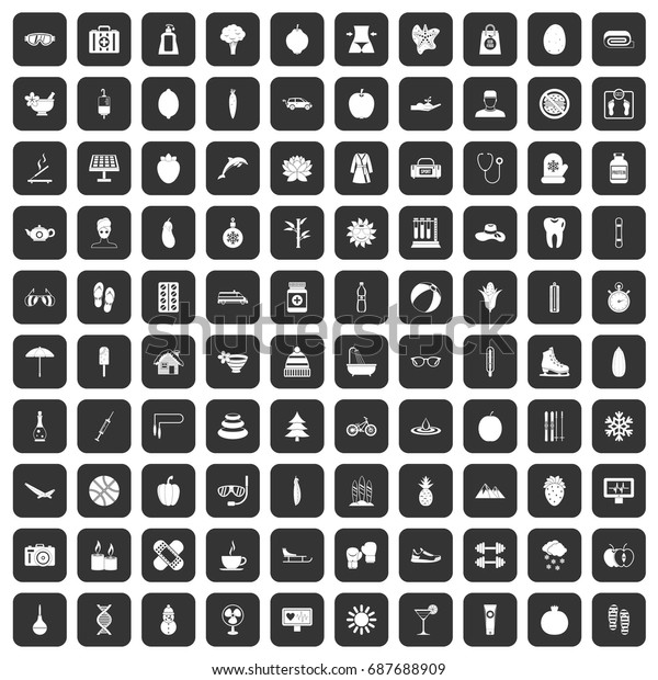 100 women health icons set in black color\
isolated vector\
illustration