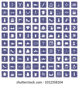 100 womens accessories icons set in grunge style sapphire color isolated on white background vector illustration