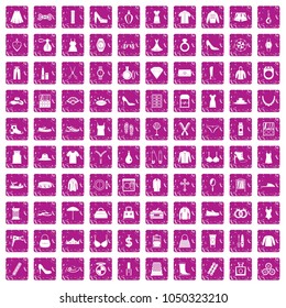 100 womens accessories icons set in grunge style pink color isolated on white background vector illustration