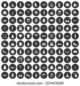 100 womens accessories icons set in simple style white on black circle color isolated on white background vector illustration