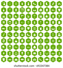 100 womens accessories icons set in green hexagon isolated vector illustration