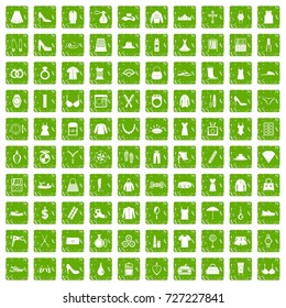 100 womens accessories icons set in grunge style green color isolated on white background vector illustration
