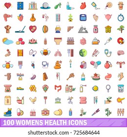 100 Womens Health Icons Set In Cartoon Style For Any Design Vector Illustration