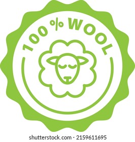 100% wool green stamp outline badge icon label isolated vector on transparent background