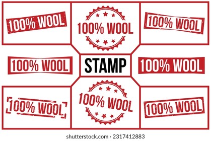 100% Wool Red Rubber Stamp set vector design.
