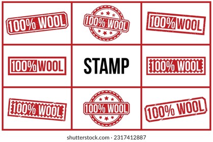 100% Wool Red Rubber Stamp set vector diseño.