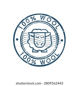 100% Wool sheep distressed stamp badge vector illustration	