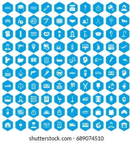 100 work icons set in blue hexagon isolated vector illustration