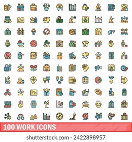 100 work icons set. Color line set of work vector icons thin line color flat on white