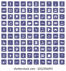 100 work icons set in grunge style sapphire color isolated on white background vector illustration