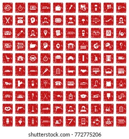100 work icons set in grunge style red color isolated on white background vector illustration