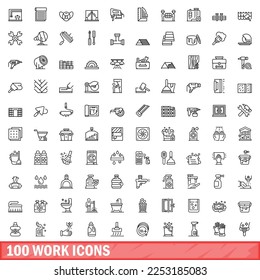 100 work icons set. Outline illustration of 100 work icons vector set isolated on white background